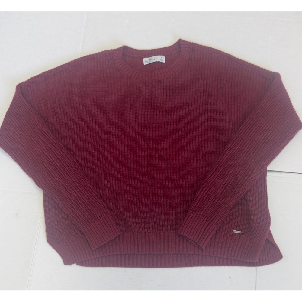 Hollister Shaker Stitch Crew Neck Pullover Sweater Small Burgundy Prep Academia